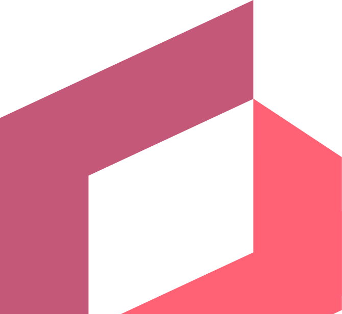 Abstraktes Logo mit geometrischen Formen in Rot und Lila, das eine moderne Designästhetik vermittelt.