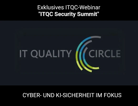 Logo des IT Quality Circle mit dem Titel 'ITQC Security Summit' und dem Fokus auf Cyber- und KI-Sicherheit.