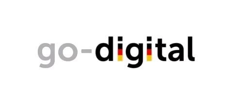 Logo von go-digital mit dem Schriftzug in Schwarz, Grau und Rot-Gelb.