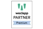 Logo von weclapp mit der Bezeichnung 'Premium Partner' in einem klaren Design.