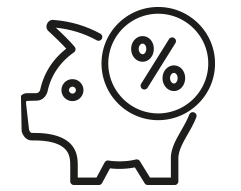 Grafik eines Sparschweins mit einem Prozentzeichen, das finanzielle Aspekte darstellt.